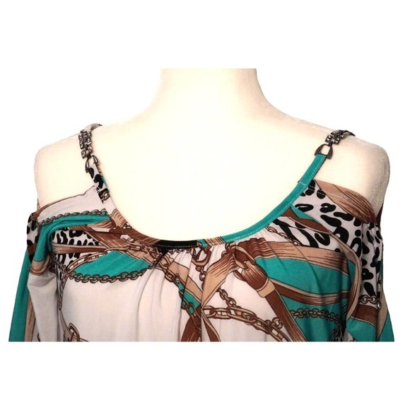 Basix of America Don't Miss Out Blouse Cold Shoulder Rhinestones Top Womens Size - Picture 2 of 10